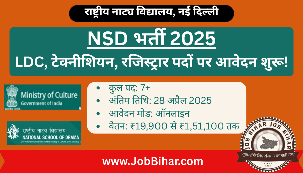 NSD Recruitment 2025 – राष्ट्रीय नाट्य विद्यालय नई दिल्ली में LDC, असिस्टेंट रजिस्ट्रार और तकनीशियन पदों पर भर्ती सूचना