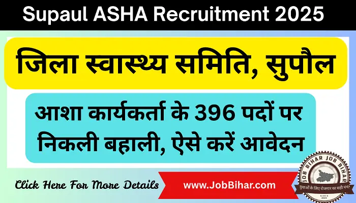 Job Bihar | Supaul ASHA Recruitment 2025: सुपौल में आशा कार्यकर्ता के 396 पदों पर निकली बहाली, ऐसे करें आवेदन
