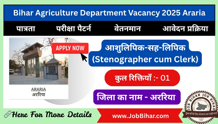 Bihar Agriculture Department Vacancy 2025 Araria – बिहार कृषि विभाग भर्ती 2025 अररिया
