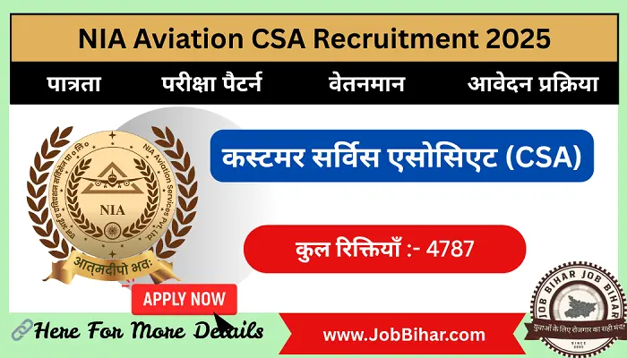 NIA CSA Recruitment 2025 – 4787 पद | अंतिम तिथि: 30 जून