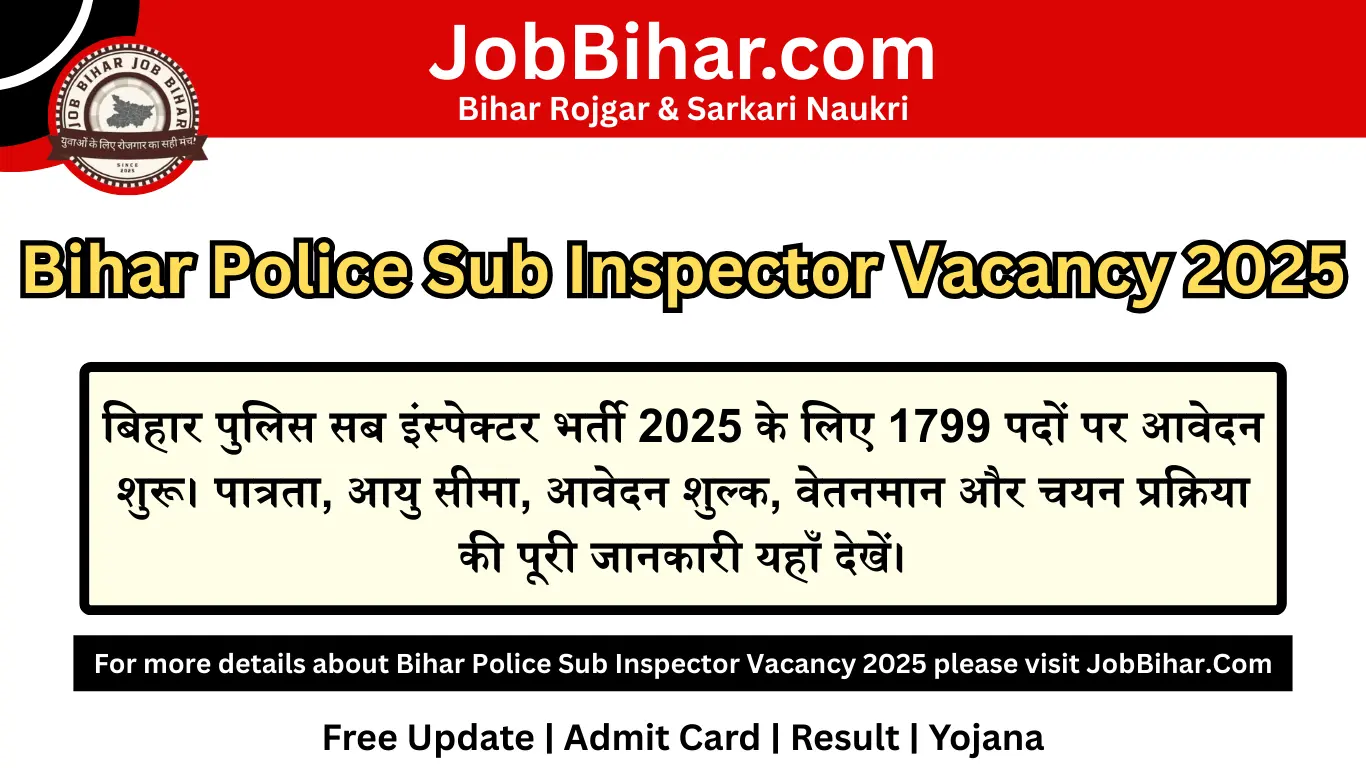 बिहार पुलिस सब इंस्पेक्टर भर्ती 2025: 1799 पदों पर ऑनलाइन आवेदन | BPSSC - Bihar Police Sub Inspector Vacancy 2025