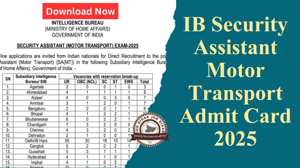 IB Security Assistant Motor Transport Admit Card 2025 : detailed image