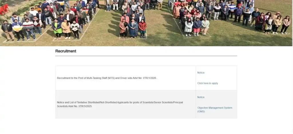 CSIR IITR Recruitment 2026: MTS व Driver भर्ती की पूरी जानकारी और ऑनलाइन आवेदन प्रक्रिया 1 CSIR IITR Recruitment 2026 official recruitment page apply online